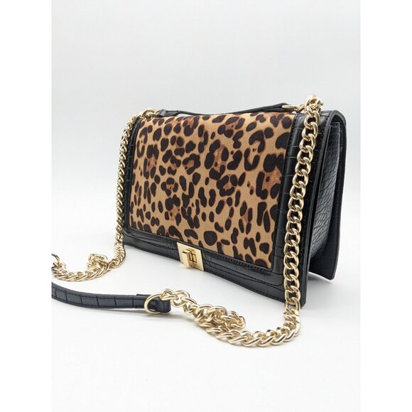 INC Ajae flap over convertible crossbody shoulder bag -Leopard Croc Black - Picture 8 of 12